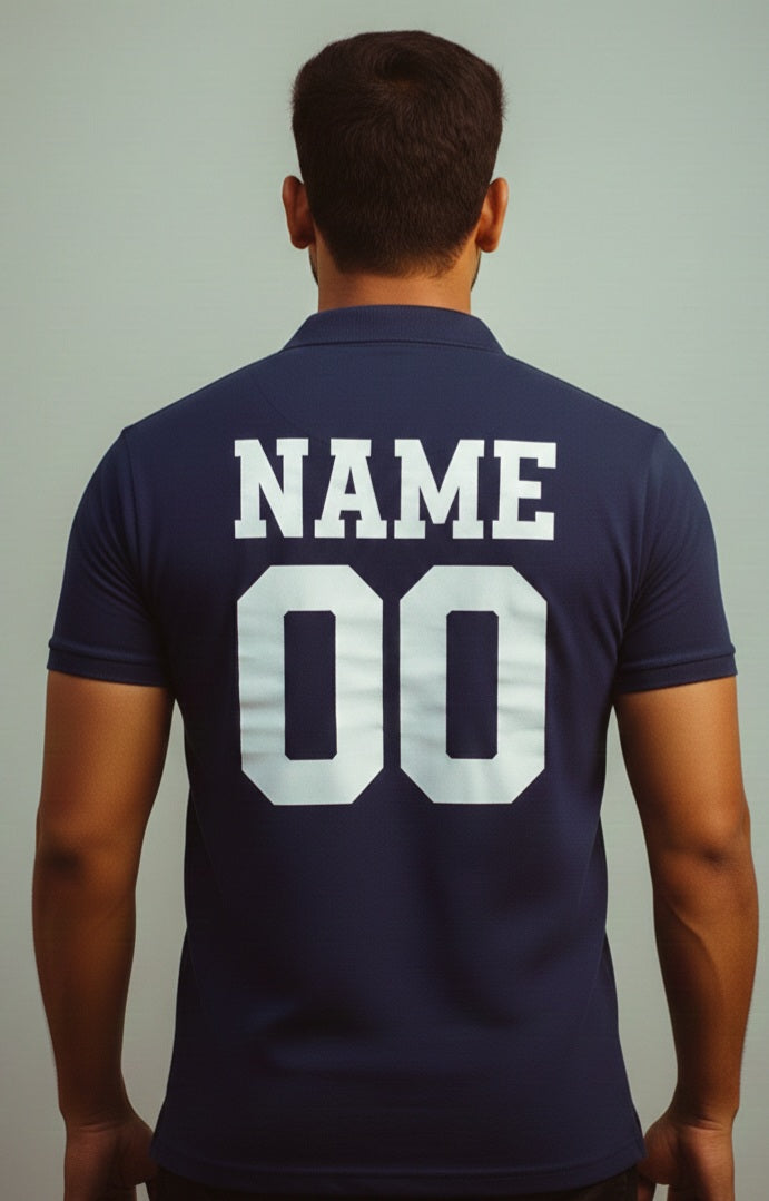 Half sleeve jersey with name and number printed tshirts navy blue