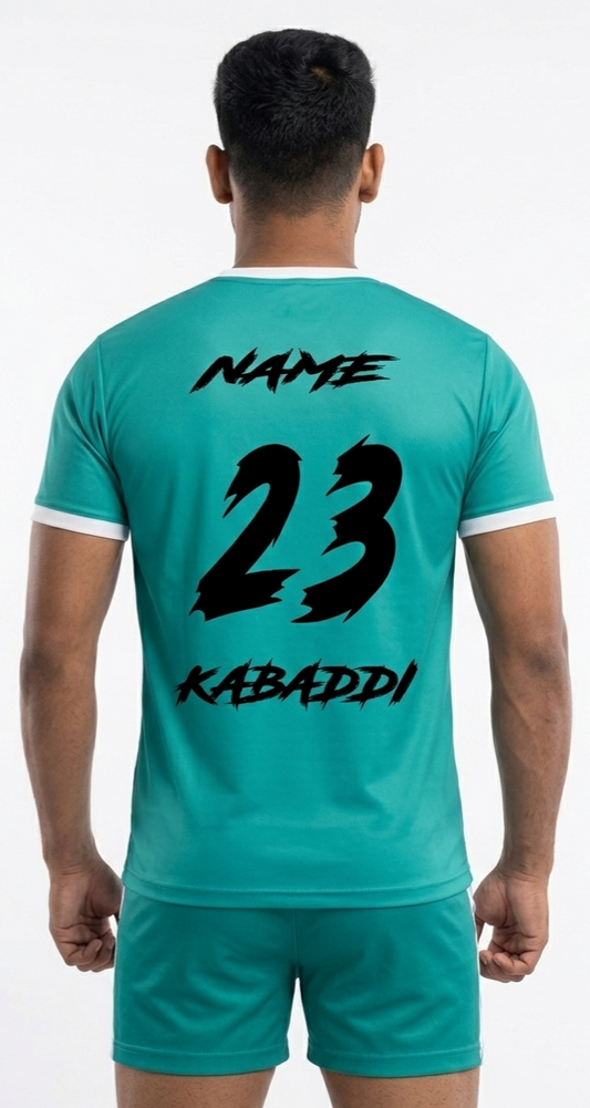 Kabaddi jersey with name and number printed tshirt green white
