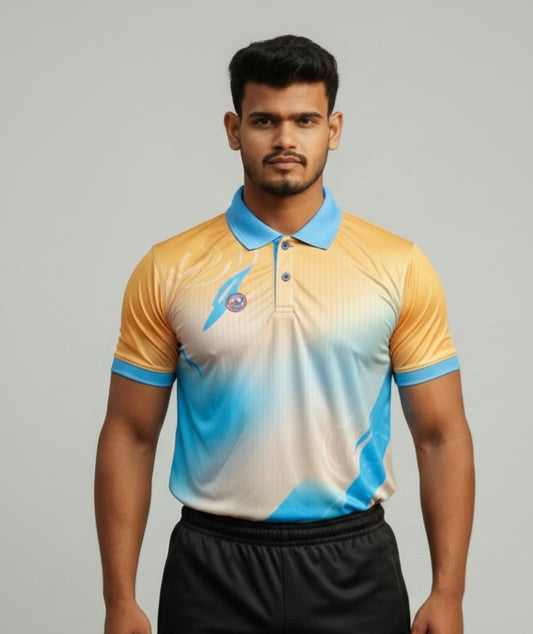 Half sleeve jersey with name and number printed tshirts blue and yellow