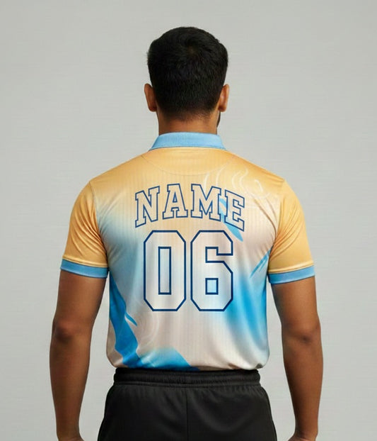 Half sleeve jersey with name and number printed tshirts blue and yellow