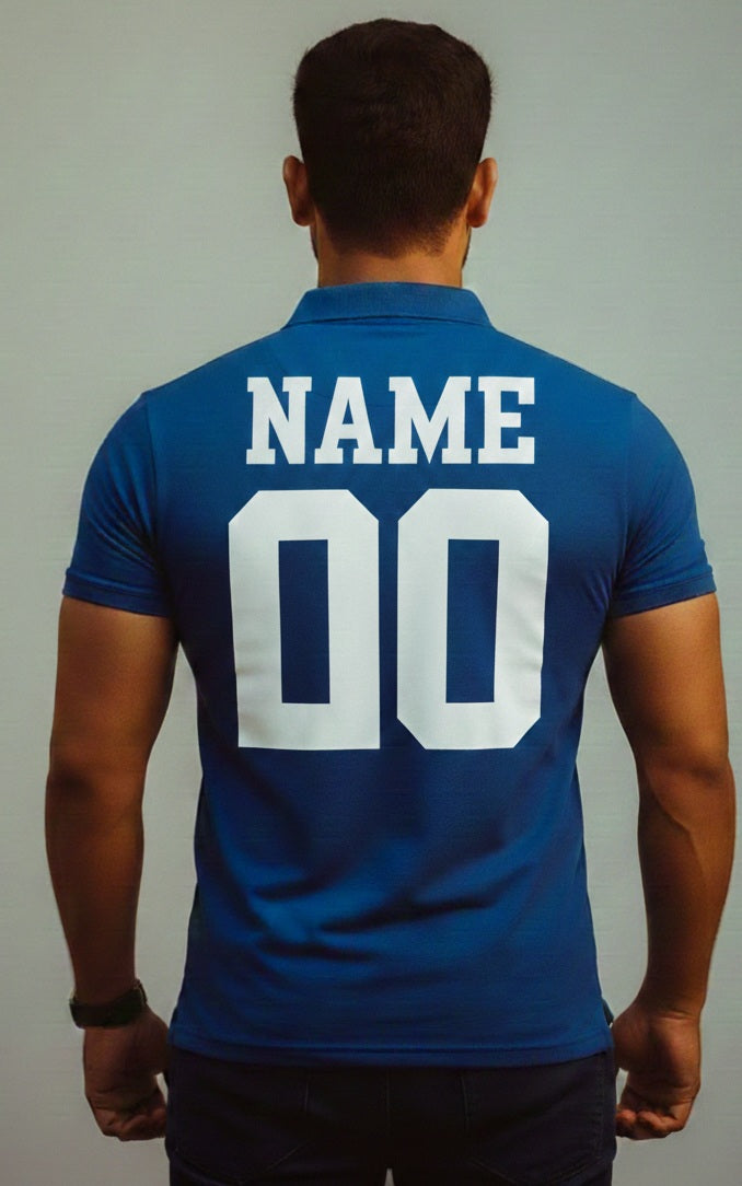 Half sleeve jersey with name and number printed tshirts royal blue