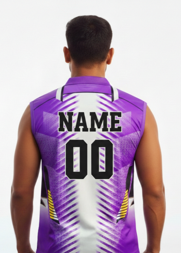 sleeveless jersey with name and number printed tshirts white and violet