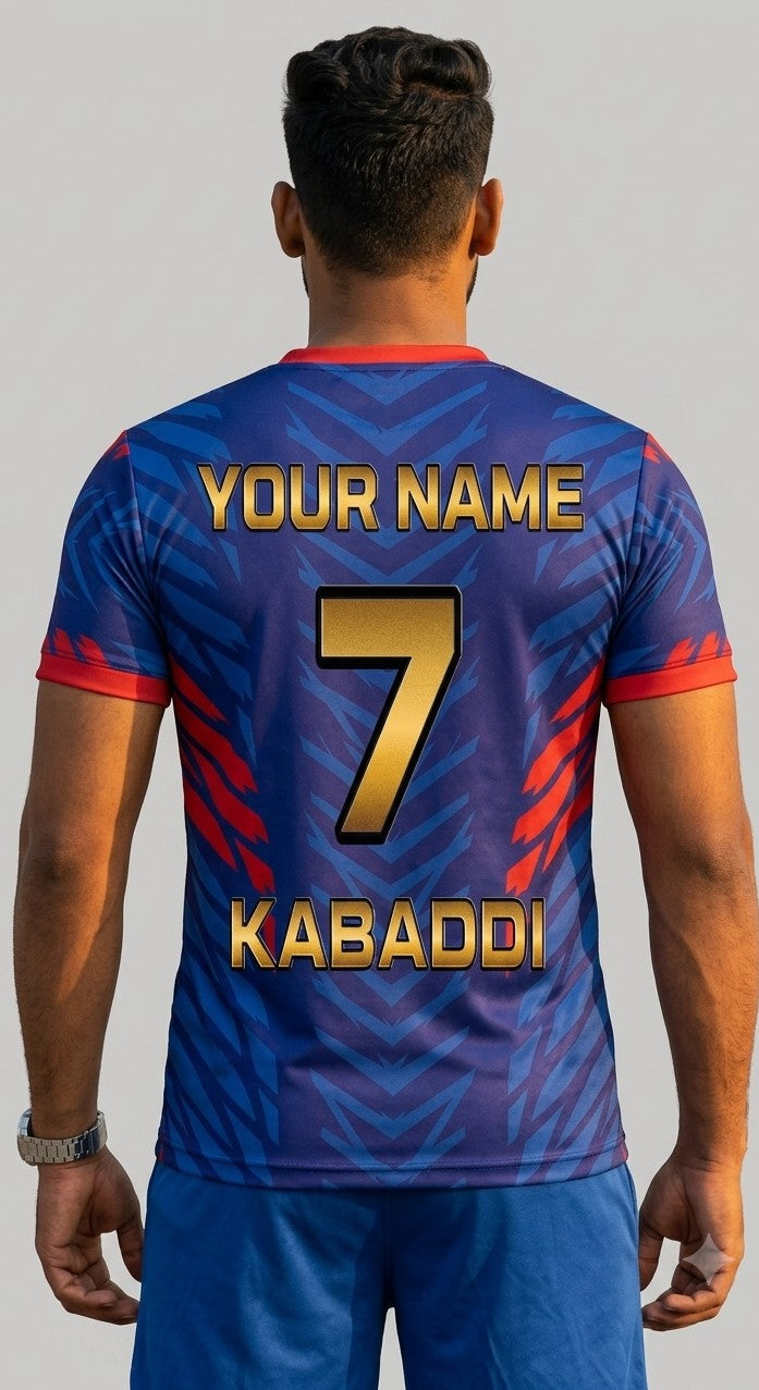 Kabaddi jersey with name and number royal blue and red kabaddi set