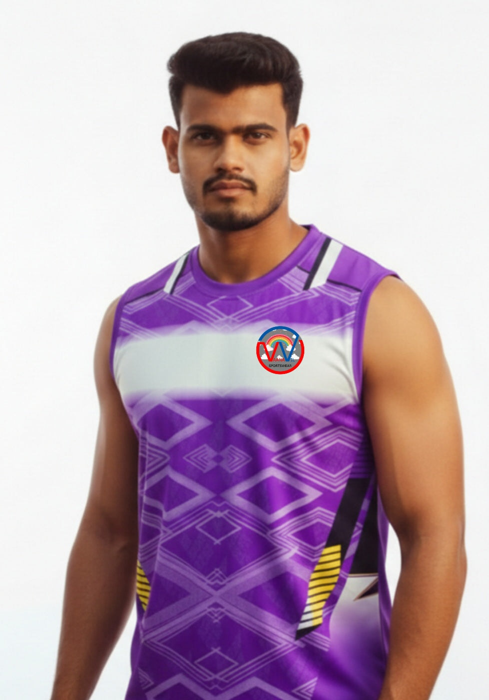 sleeveless jersey with name and number printed tshirts white and violet