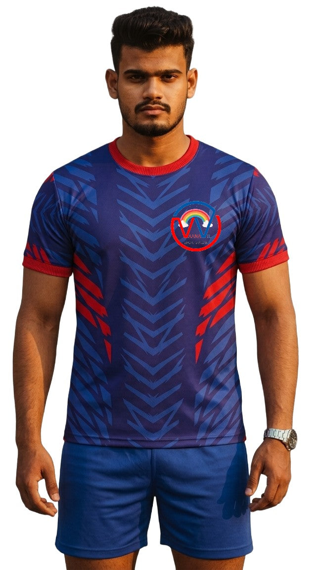 Kabaddi jersey with name and number royal blue and red kabaddi set